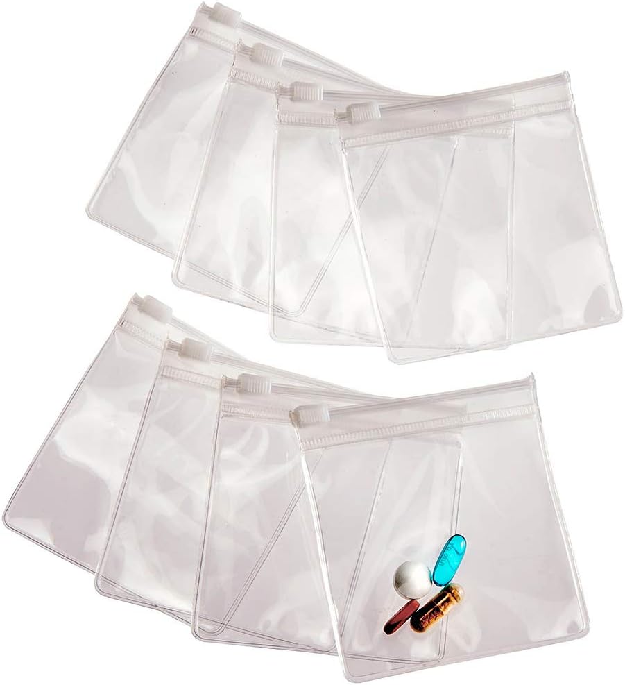 Bolsas de Píldora para Viajes - 8 Reutilizables Certified Food Grade Zip Top Pill Pouches para Medicina, Vitaminas, Snacks y Accesorios - Mayor 3.25 x 3.5 Tamaño