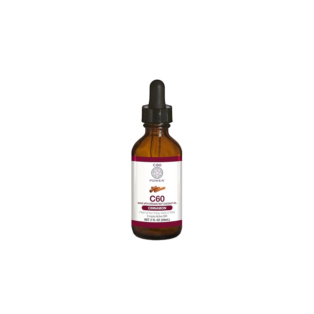 C60 Power Cinnamon Flavored C60 in Organic MCT Coconut Oil - Natural Wellness Support for Men & Women, 99.99% Pure Sublimated C60, Promotes Energy, Mental Clarity, & Stamina - 2 fl oz Bottle