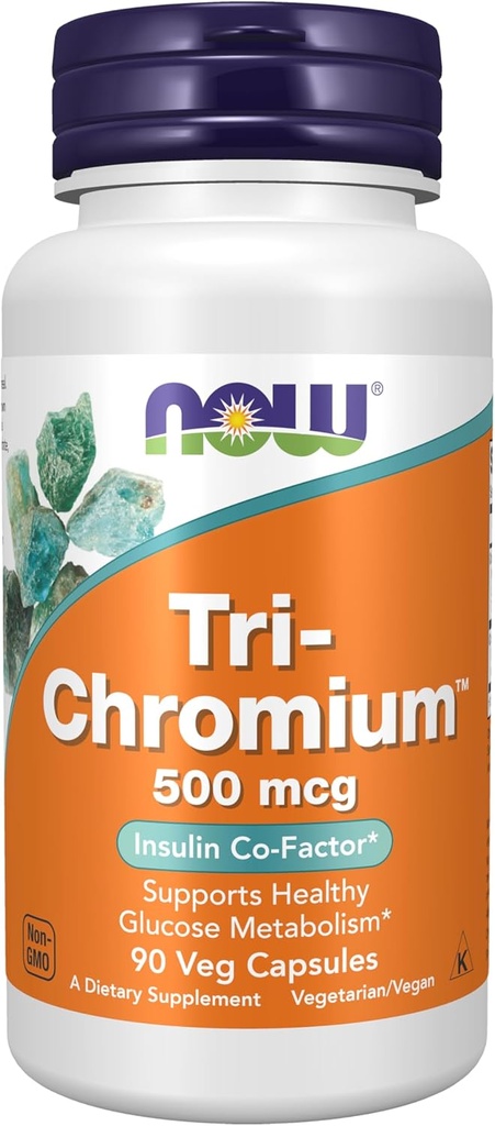 AHORA Suplementos de alimentos, Tri-ChromiumTM 500 mcg con canela, Co-Factor de Insulina*, 90 cápsulas de Veg