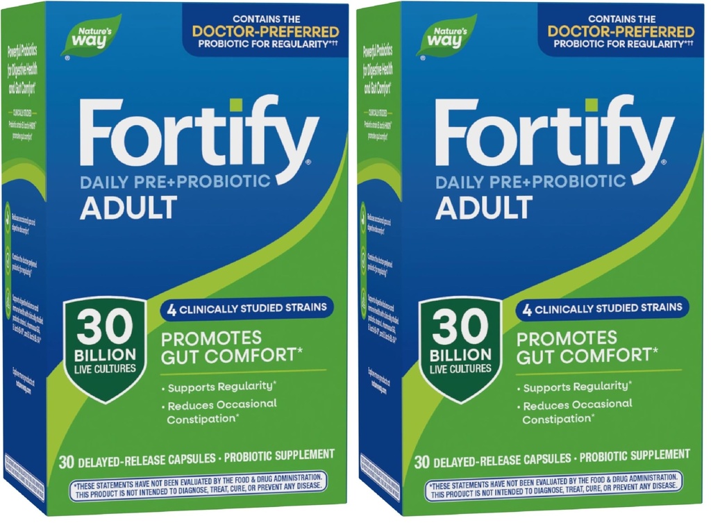 Camino de la Naturaleza Fortalecer Probiótico diario + Prebiótico para Hombres y Mujeres, 30 Billones Culturas en vivo, Apoyo a la Salud Digestiva e Inmunitaria* Suplemento, 30 cápsulas (Pack of 2)