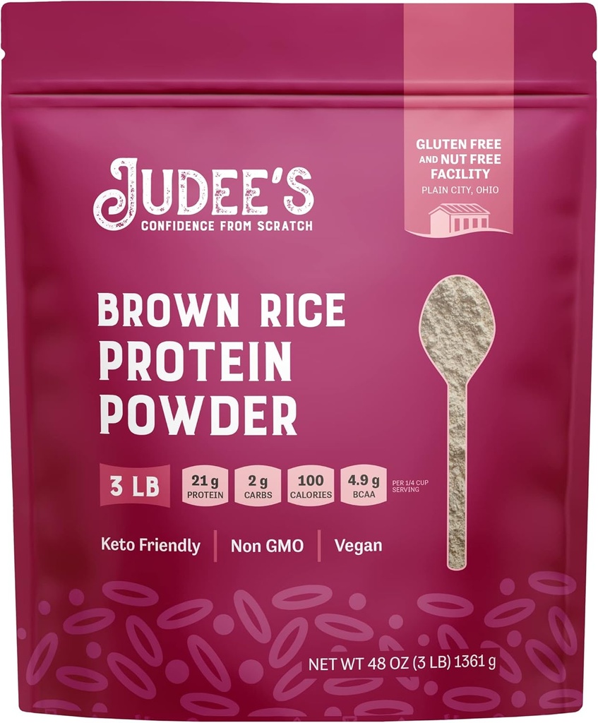 Judee's Gluten Free Brown Rice Protein Powder - Sprouted Rice Formula - Keto-Friendly Plant-Based Nutrition - Dairy &amp; Soy-Free Shake Base - 3 lb, Unflavored, Pack of 1