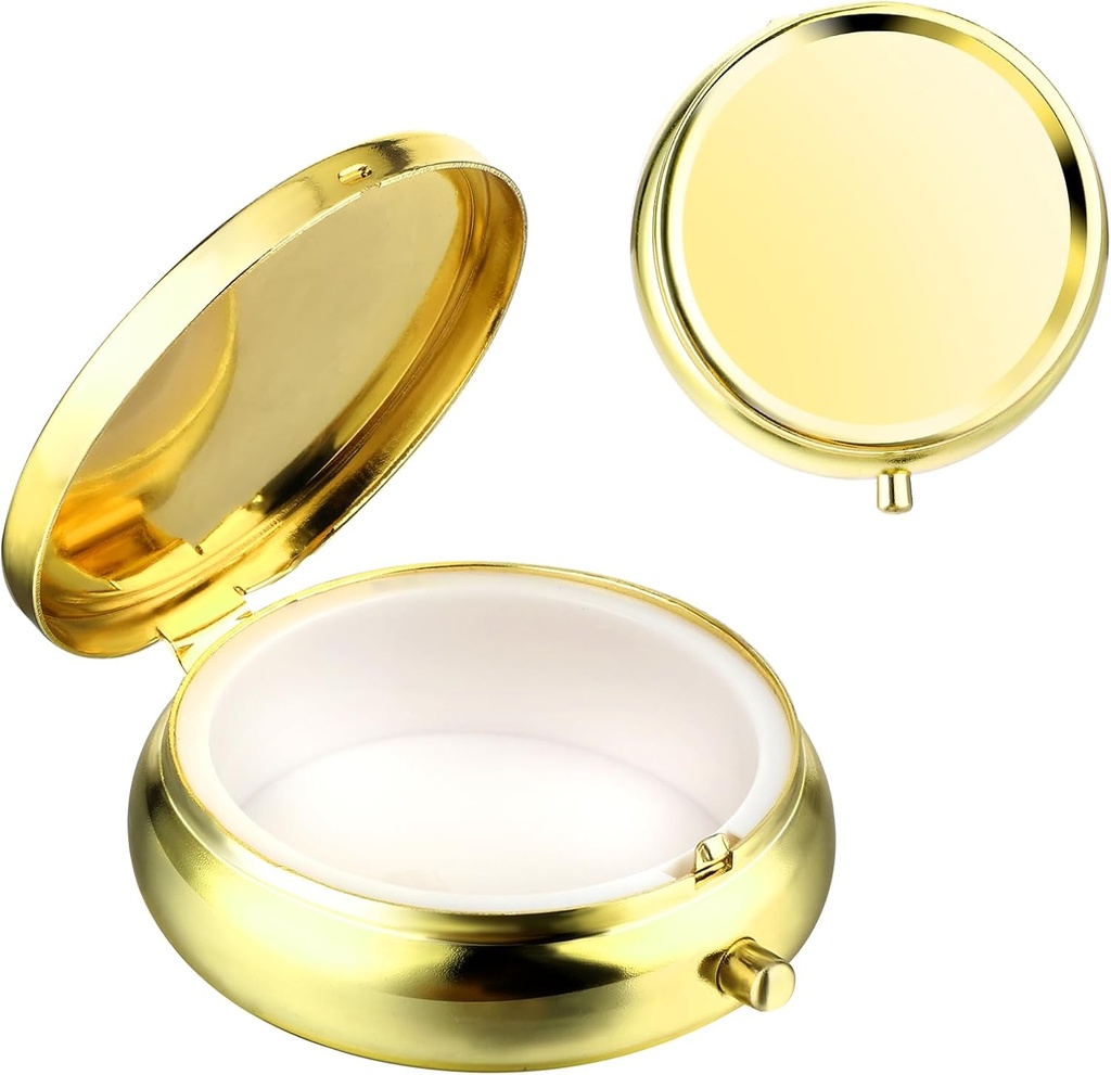 Sibba Portable Medicine Pill Case, Travel Multi-Functional Moisture Proof Pill Box for Purse " Pocket, Cute Metal Medicine Pill Organizer Box for Vitamins, Fish Oil " Supplements (Gold)