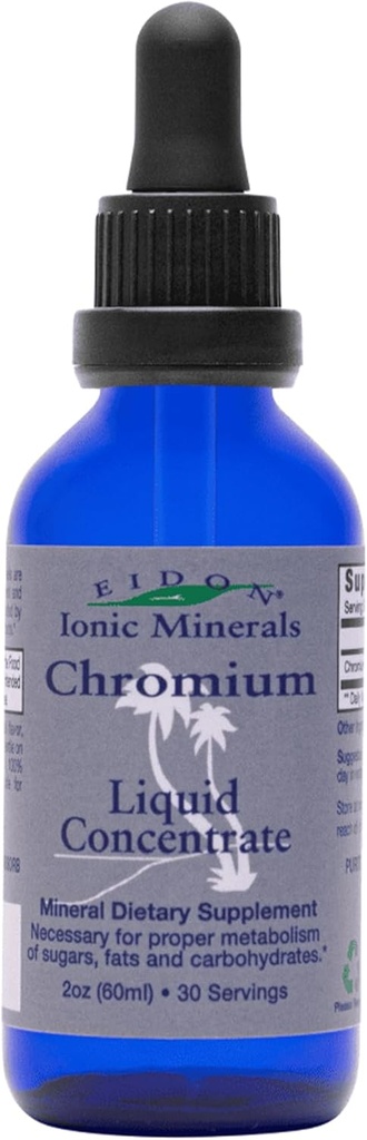 Eidon Ionic Minerals Concentrado de cromo líquido - Ionic Chromium Supplement Drops, Supports Stable Energy Levels, All-Natural, No Sugar Añadido, No Preservatives o Additives - 2 oz