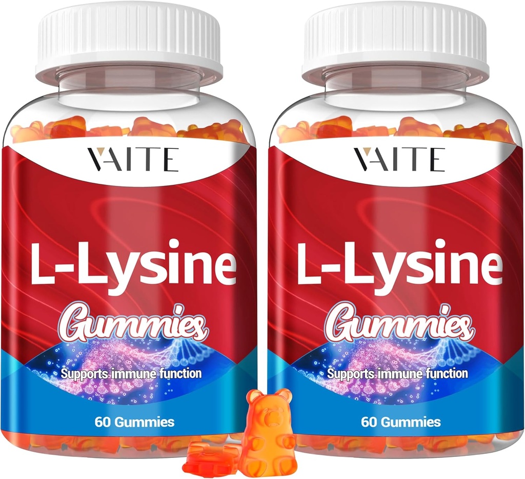 L-Lysine 1000mg Gummies - Supports Skin, Lip, Vegan, Gluten Gratis, 60 Lisina Chewable para adultos, Vitaminas Tissue Health & Immune System, Amino Acid Vitamin Supplement & Complex Supplements (2 Pack)
