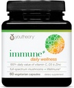 Youtheory Immune+ Daily Wellness - Vegetarian Immune Support Supplement with Vitamin C, Vitamin D3 " Zinc* - Mushroom Supplement with Turkey Tail, Cordyceps " Reishi - 60 Vegetarian Caps
