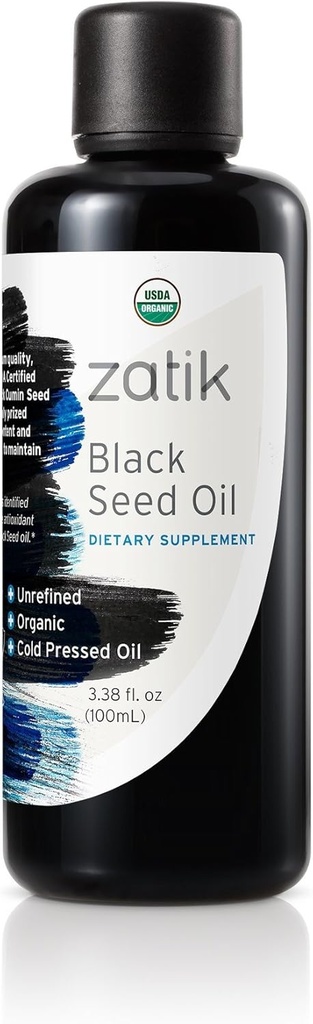 Zatik Naturals - Black Seed Oil, Unrefined, USDA Organic, Cold-Presed - EFAs Superiores, Serving Natural Immune Booster y All-Natural Defense Mechanism. 3.38 fl oz