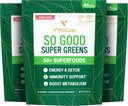 VitaCup Super Greens Powder Smoothie & Juice Mix w/ 50+ Premium Superfoods, Digestive Health, Bloating Relief, Detox, Gut Health w/Probióticos, Antioxidantes, Berry Lemon, 30 Serviciones Cada, 3 Bolsas