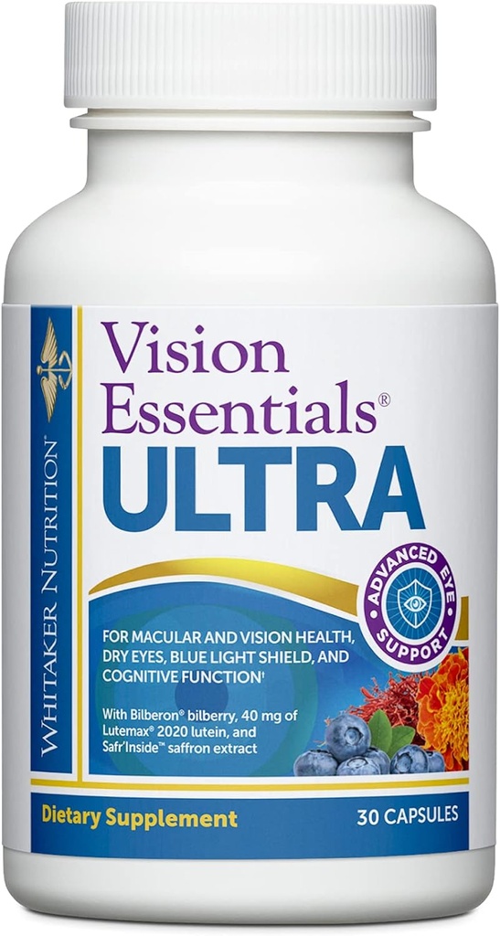 Visión Esencial del Dr. Whitaker Ultra con Lutein ← Soporte integral con sólo una píldora diaria para la salud de Macula &amp; Retina, Estreno Ocular, Presión Ocular, Fatiga Ocular Digital, Soporte Odio y Más