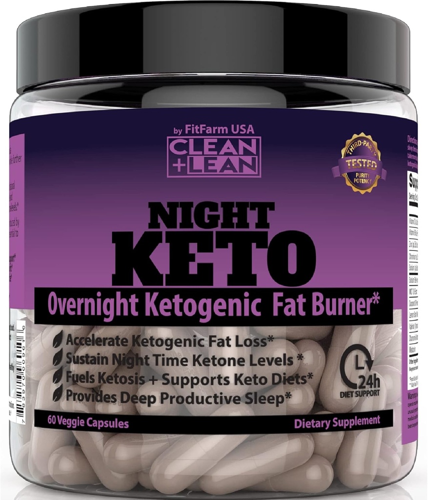 Clean+Lean Night Keto: First Ever Overnight Ketogenic Fat Burner & Sleep Aid TEN BHB Ketones + MCT Oil Extract + Vitaminas &amp; Minerals TEN 24 HR Diet Sleep Great Lose Weight confidencialidad All Natural &amp; GF TEN 60 Caps