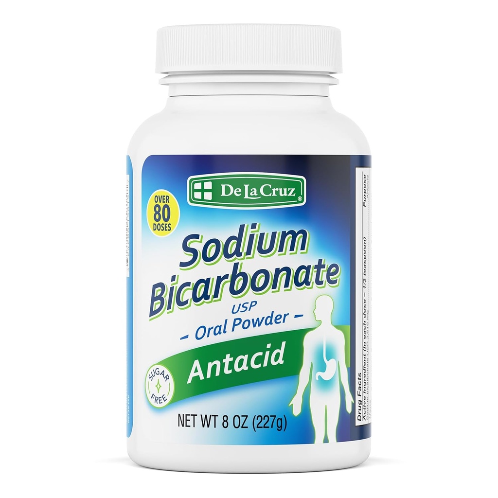 De La Cruz Pure Sodium Bicarbonate Powder – Baking Soda & Baking Powder Aluminium free Antacid for Heartburn " Indigestion – Packed in USA – 8 OZ.