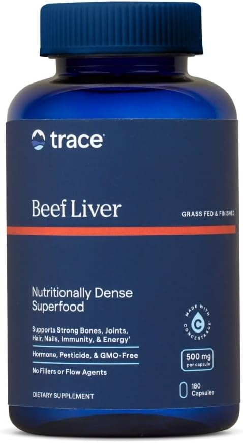 Trace Minerals Beef Liver, 500mg - Bone Health & Energy Support Supplement - Nutritional Supplement Aids Healthy Skin &amp; Immunity - Beef Liver Supports Healthy Organs - 180 Capsules (30 Servings)