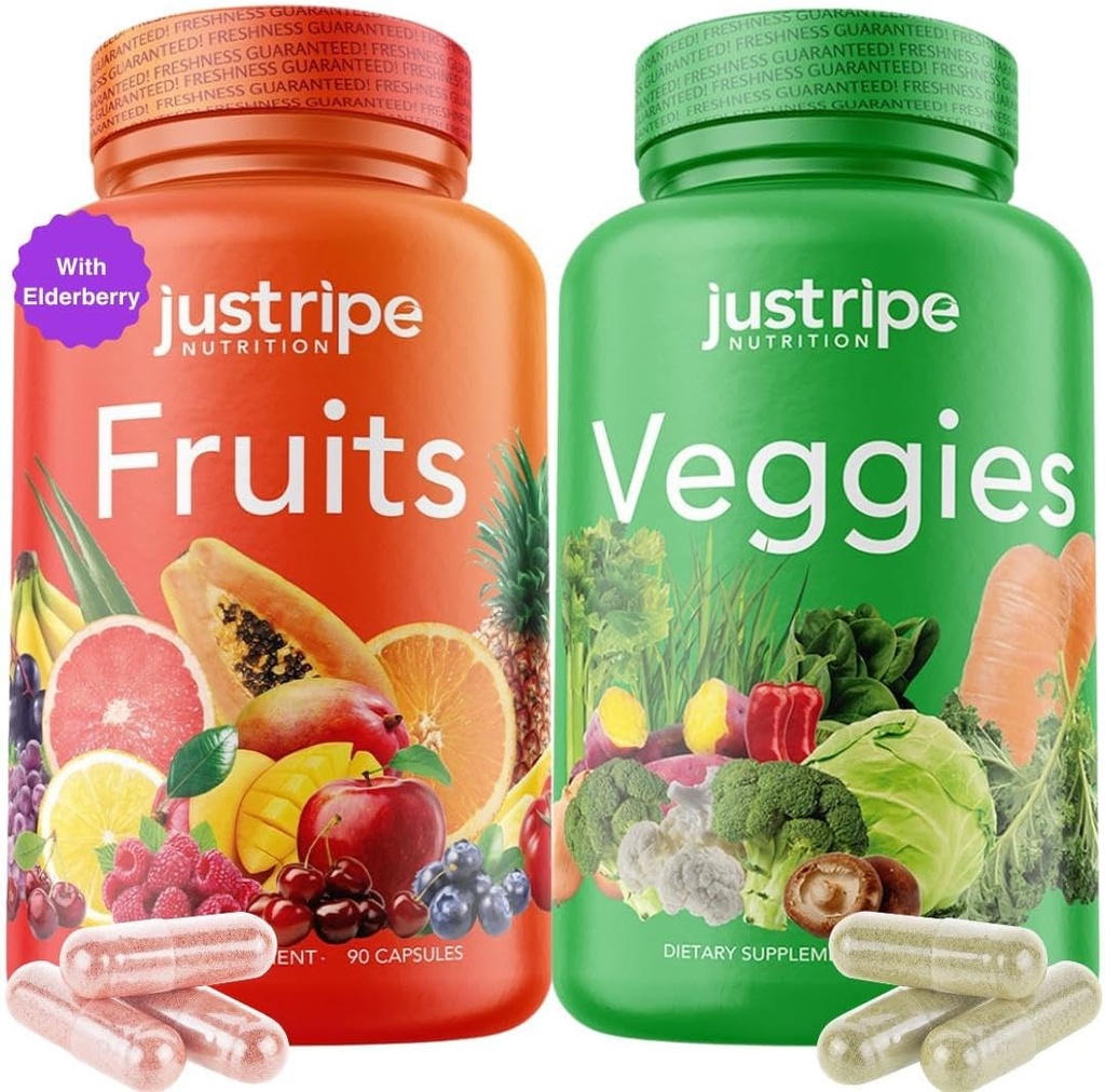 Suplemento de frutas y verduras - 90 Frutas y 90 cápsulas vegetales - 100% Superalimentos naturales enteros - llenos de vitaminas y minerales - soporta niveles de energía (1 paquete)