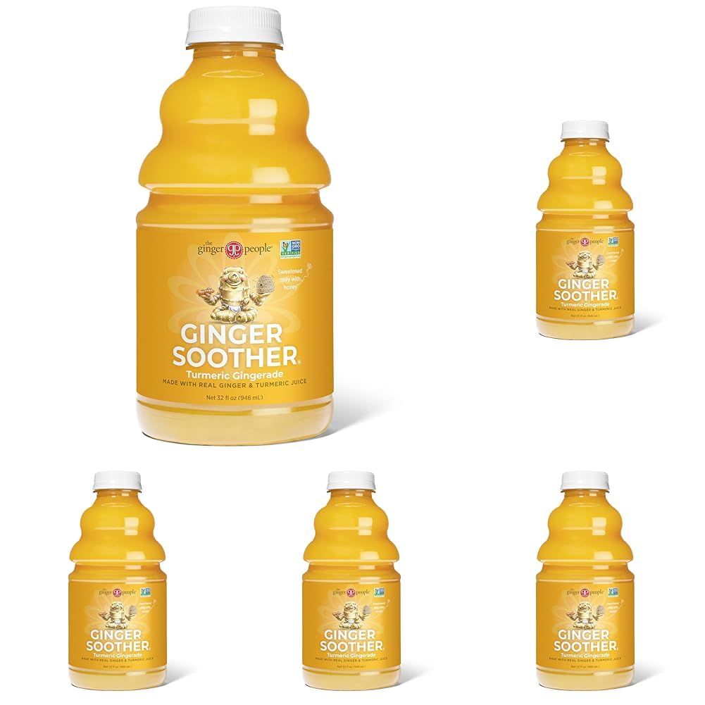 Gingerade Turmeric, Ginger Soother by The Ginger People – Drug Free Digestive Health, Turmeric Flavor, Premium Quality Turmeric Juice, Single - 32 Oz (Pack of 5)