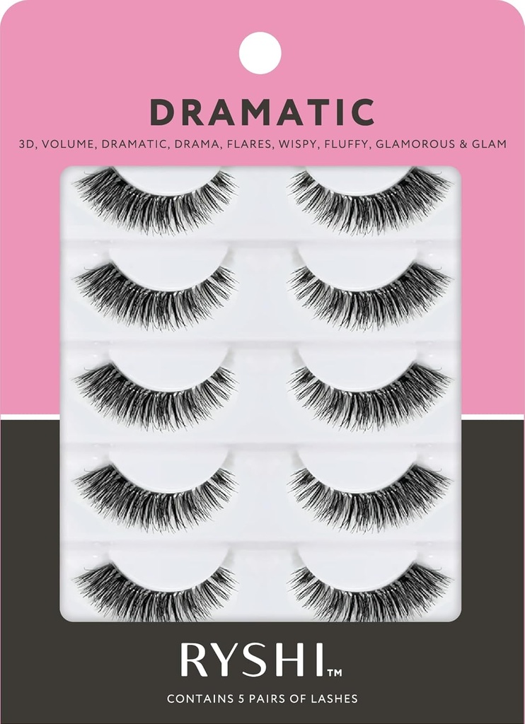 Ryshi False Eyelashes con 5 Parejas, Look Dramático con Juego de pestañas autoadhesivas y reutilizables, Mejora de la Belleza Natural para el Volumen Extra