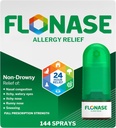 Flonase Allergy Relief Nasal Spray, 24 Hour Non Drowsy Allergy Medicine, Metered Nasal Spray - 144 Sprays- Fall and Seasonal Allergy Relief