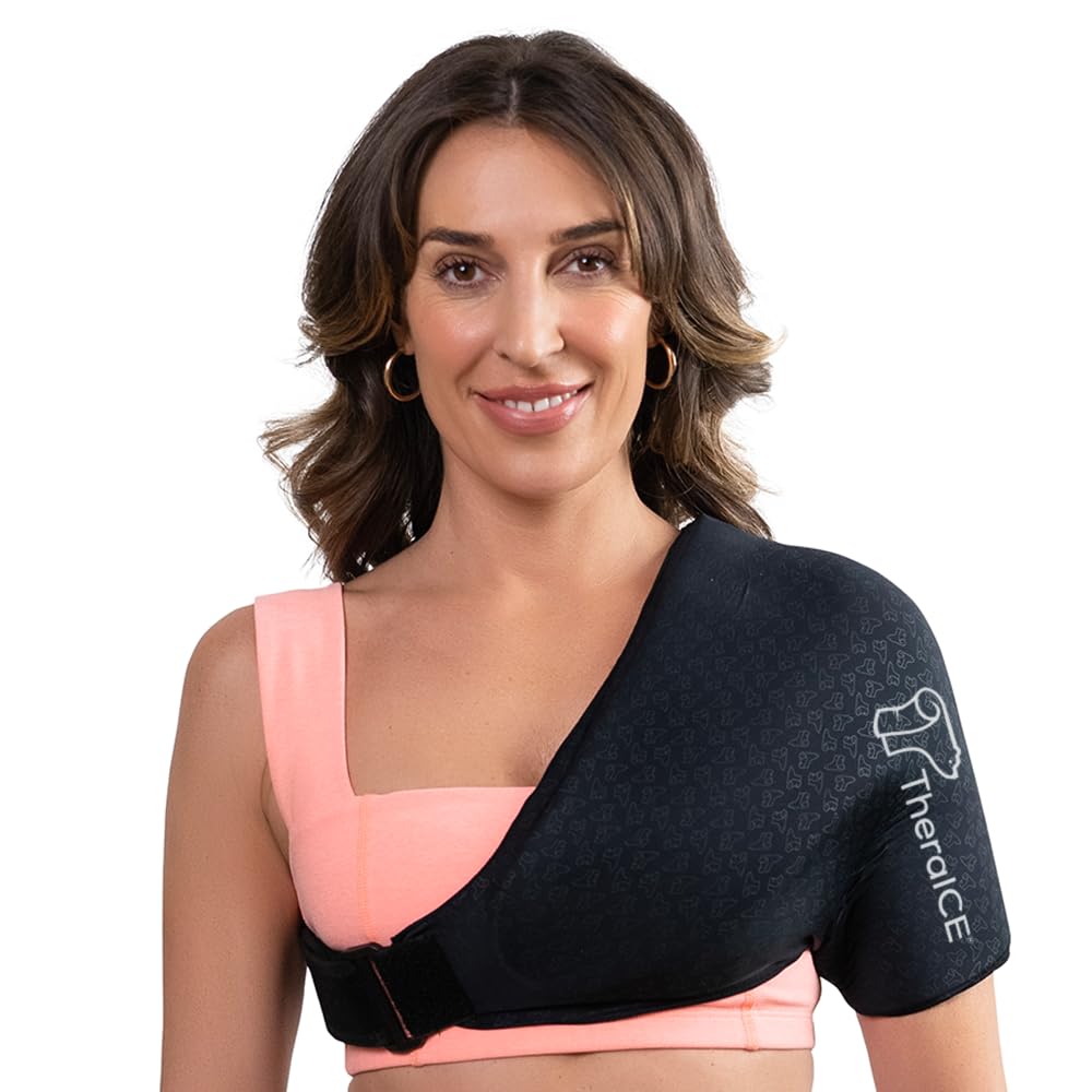 TheraICE Shoulder Ice Pack Wrap PRO Compression Sleeve for Rotator Cuff Relief & Frozen Injury Arm Pain Cold Therapy Recovery Brace After Surgery | FocusZone Technology Reusable Support | Men & Women