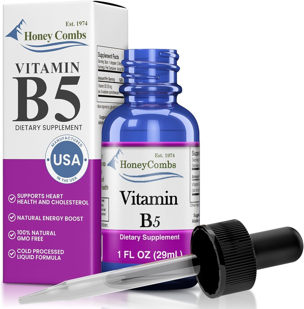 Vitamina B5 Pantothenic Acid Liquid Drops - Hecho en EE.UU. - 500% DV por Serving - 36 Servings per Container - Grande para Hombres, Mujeres, Niños - Vegan Liquid Vitaminas - Bulk Sizes También Disponible
