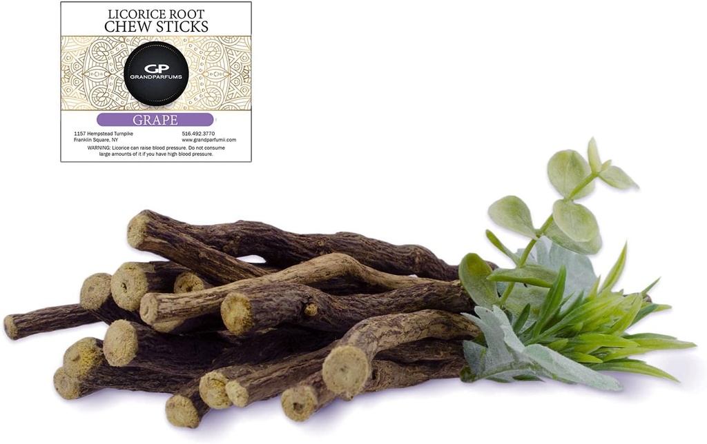 100% Natural Licorice Root Chew Sticks, Grape Flavored, Organic, Help Quit Smoking, Whiten Teeth, Freshen Breath y Suppress Appetite