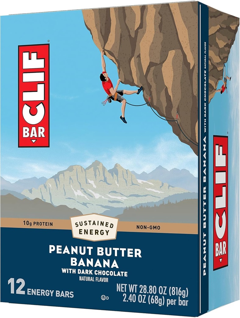 CLIF BAR - Manteca de maní Banana con sabor a chocolate oscuro - Hecho con avena orgánica - No GMO - Planta de base - Bares de energía - 2.4 oz. (12 Pack)