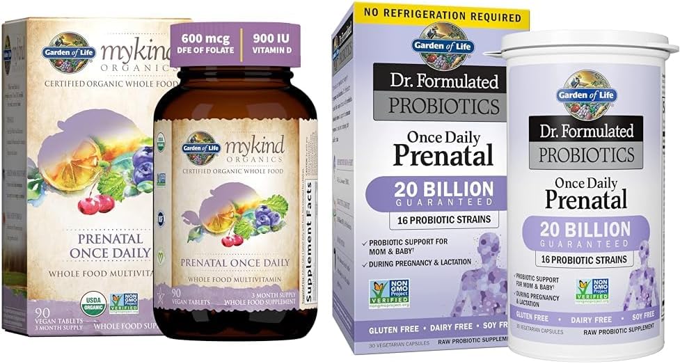 Garden of Life Organics Prenatal Vitamina: Folate for Energy &amp; Healthy Fetal Development - Dr. Formulated Probiotics Once Daily Prenatal - Acidophilus and Bifidobacteria Probiotic Support
