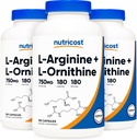 Nutricost L-Arginine L-Ornithine 750mg; 180 capsules (3 botellas)