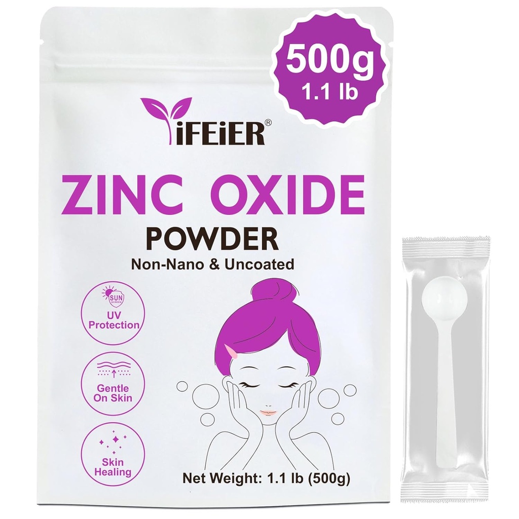 Zinc Oxide Powder ← 500g(1.1 lb) 100% Puro No Nano Descodificado Zinc Oxide Powder para la Protección de la Esquí ← Cosmetics Grade Ideal para DIY protector solar, Loción, Desodorante y Cuidado de Esquí