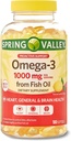 Spring Valley Omega-3 1000 mg de Fish Oil, Heart, Brain Health, Lemon,180 Softgels