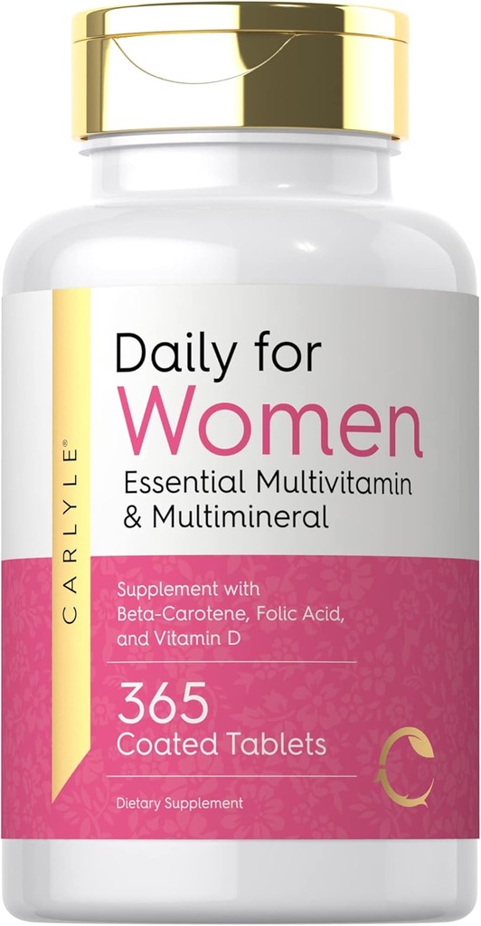 Carlyle Women's Daily Multivitamin and Multimineral Supplement TEN 365 Tablets TEN Beta-Carotene, Folic Acid y Vitamina D ANTE NO GMO, Gluten Free Pills