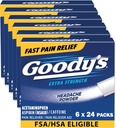 Goody's Headache Powder Extra Strength Pain Relief, Triple Action Headache Relief with Aspirin, Acetaminophen &amp; Caffeine, 24 Count, Pack of 6