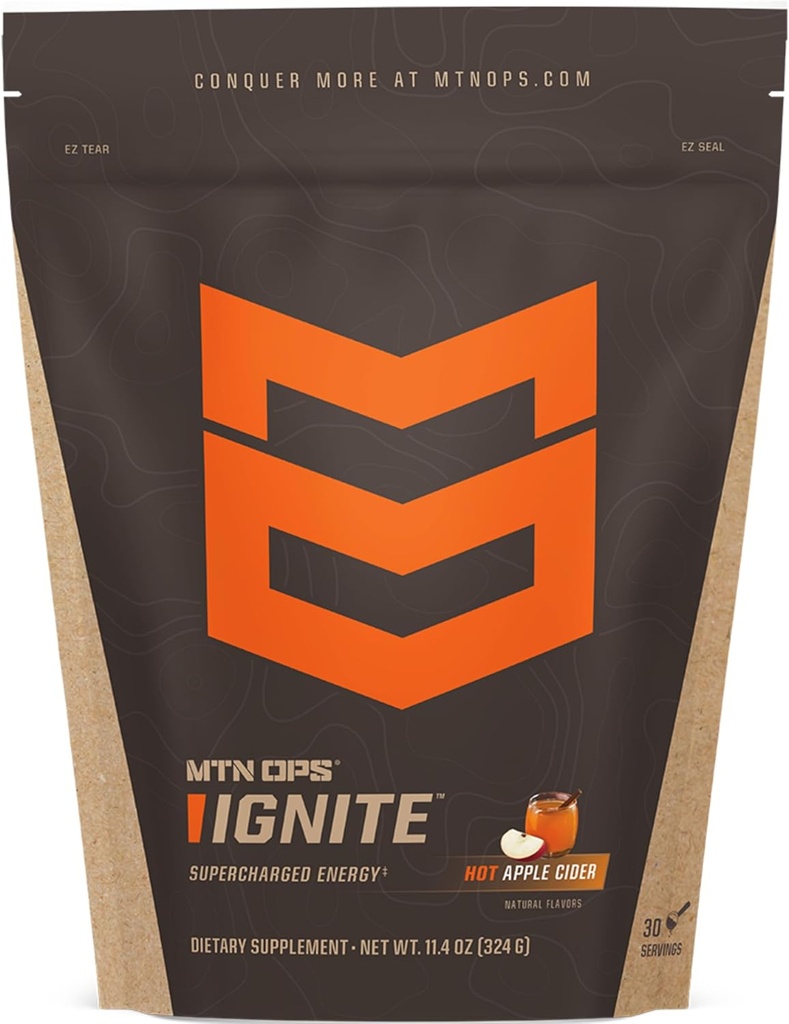 MTN OPS Hot Ignite Instant Coffee Nootropic " L-Arginine L-Citrulline for Cognitive Clarity, Mental Focus " Nitric-Oxide Boost ← 200mg Caffeine per Serving, 30 Servings ← Apple Cider