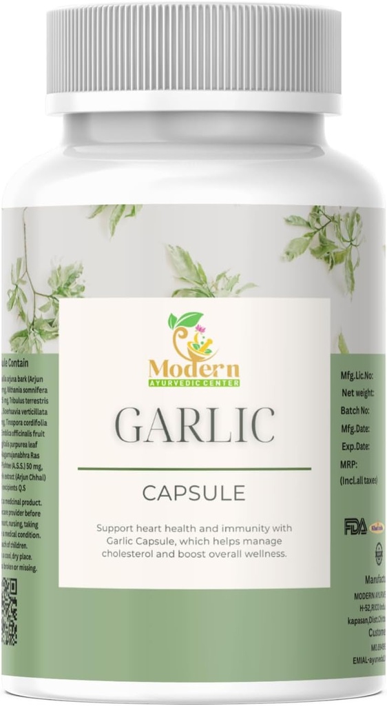 Cápsulas de ajo orgánico – 500mg Láminas de ajo vegano – 60 cápsulas orgánicas para el bienestar del corazón, Immune Support &amp; Energy Boost – Non-GMO, Gluten-Free