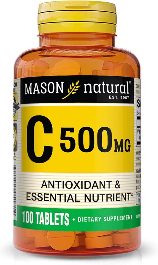 MASON NATURAL Vitamina C 500 mg - Soporta Sistema de Inmunidad Saludable, Antioxidante y Nutriente Esencial, 100 Tabletas