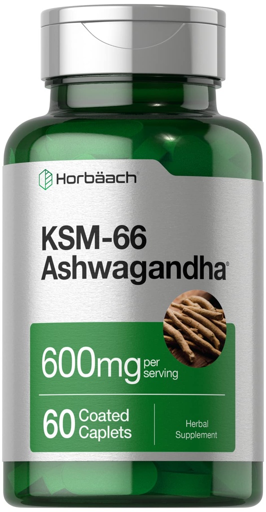 Horbäach KSM-66 Ashwagandha Supplement Caplets TEN 600mg TENED 60 Píldoras que viven con L-Theanine  sometida for Women and Men ANTE Vegan, Non-GMO, Gluten Free Complex Supplement