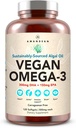 AMANDEAN Vegan Omega 3 Suplemento. Premium Fish Oil Alternative. Algae DHA &amp; EPA. Carrageenan Free Softgels. Ácidos grasos esenciales de Algal. Corazón, Cerebro, Ojo, Esquía, Apoyo Inmunitario. (120ct)
