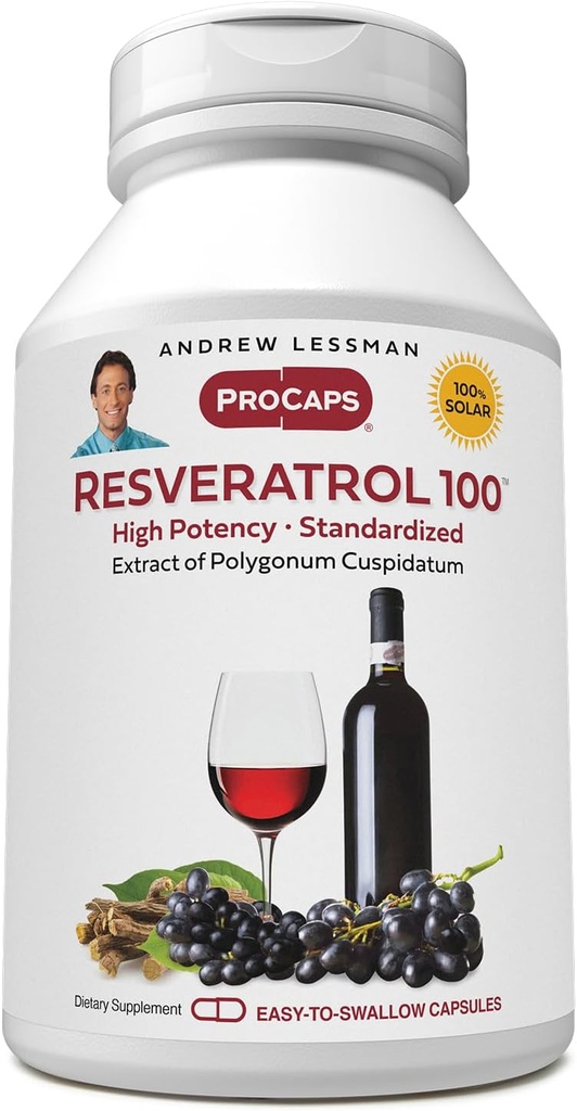ANDREW LESSMAN Resveratrol-100mg - 180 Capsules - Red Wine's Beneficial, Naturally Occurring Anti-oxidant, Sin alcohol. Aditivo gratis