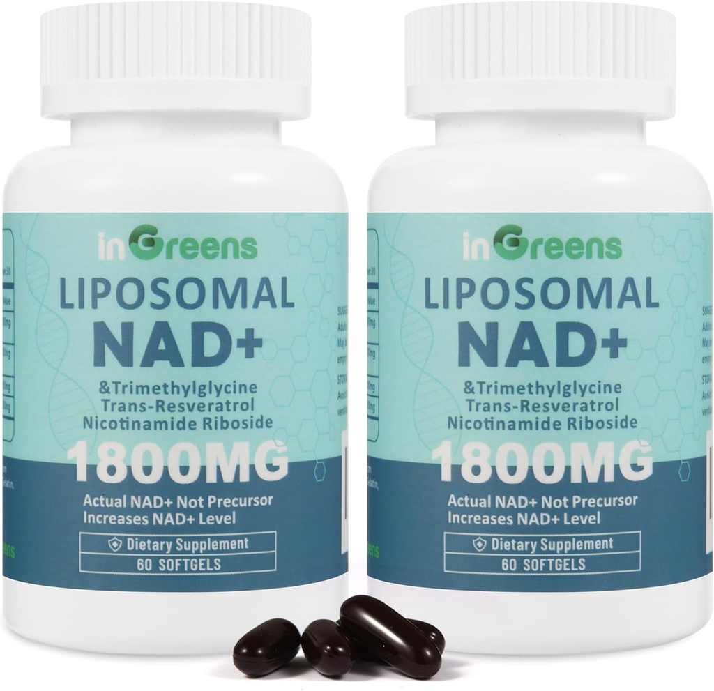Liposomal NAD+ Supplement 1800 mg with Nicotinamide Riboside, Trans Resveratrol, Trimethylglycine，Replaces NMN, Boost NAD+, Aging Defense，Cellular Energy, 120 Softgels
