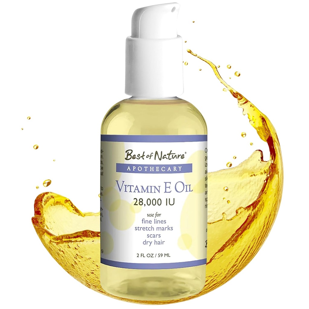 Lo mejor de la naturaleza Vitamina E Oil 28.000 UI, Moisturizador sin olor con coco fracturado - Fórmula de reparación de daños para el cabello, la piel, la cara, " Manos