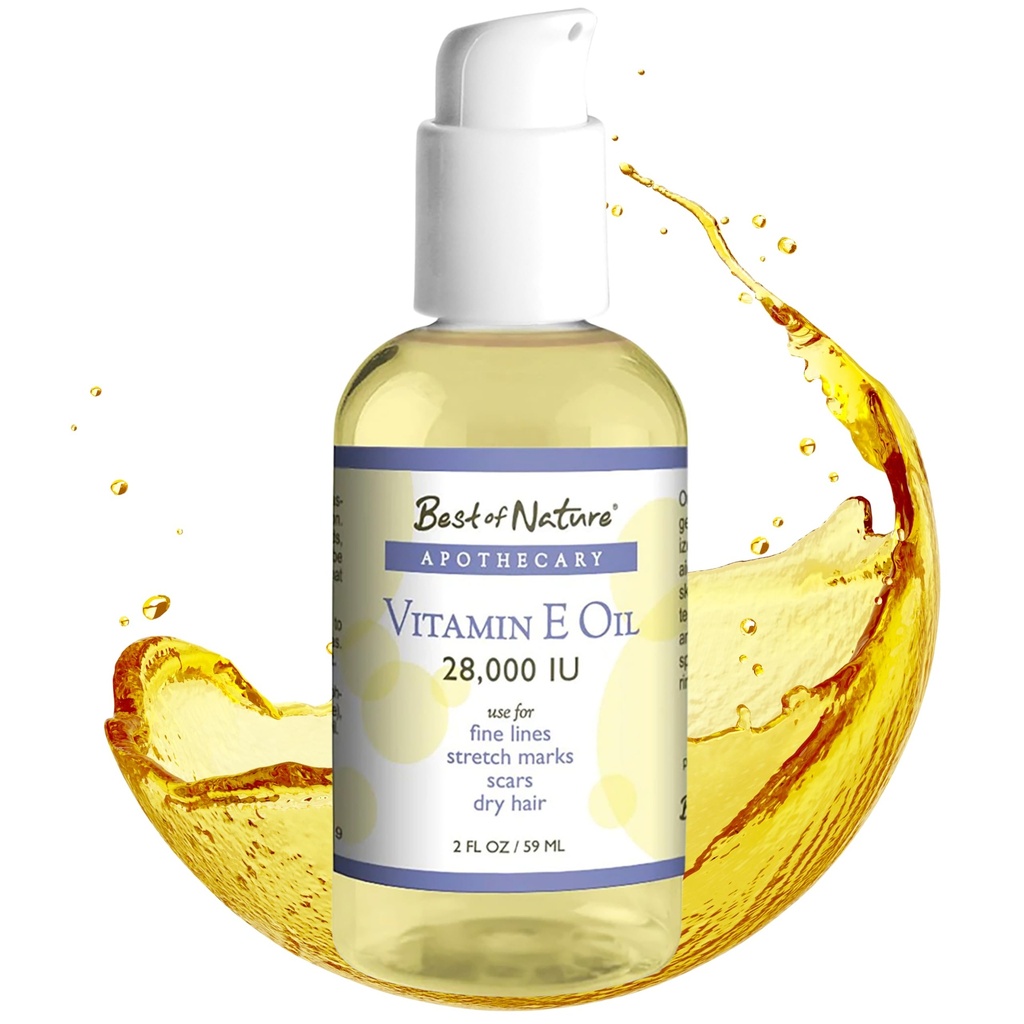 Lo mejor de la naturaleza Vitamina E Oil 28.000 UI, Moisturizador sin olor con coco fracturado - Fórmula de reparación de daños para el cabello, la piel, la cara, " Manos
