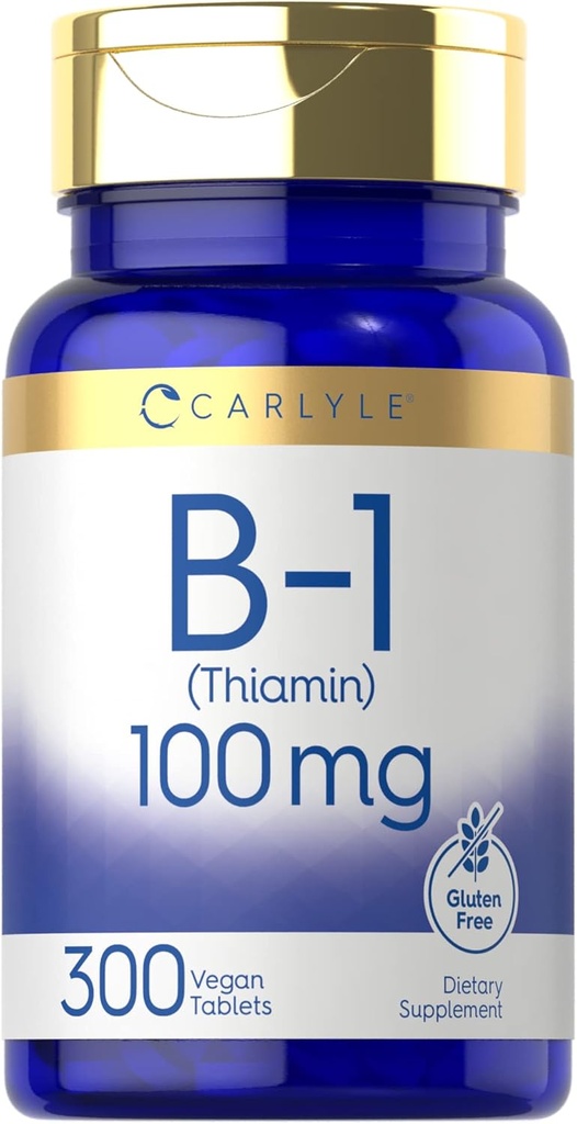 Carlyle B1 Vitamin 100mg tención 300 Tablets ← Suplemento para Mujeres y Hombres Silenciosos como Thiamin HCl Silencio Vegan, No GMO &amp; Gluten Gratis