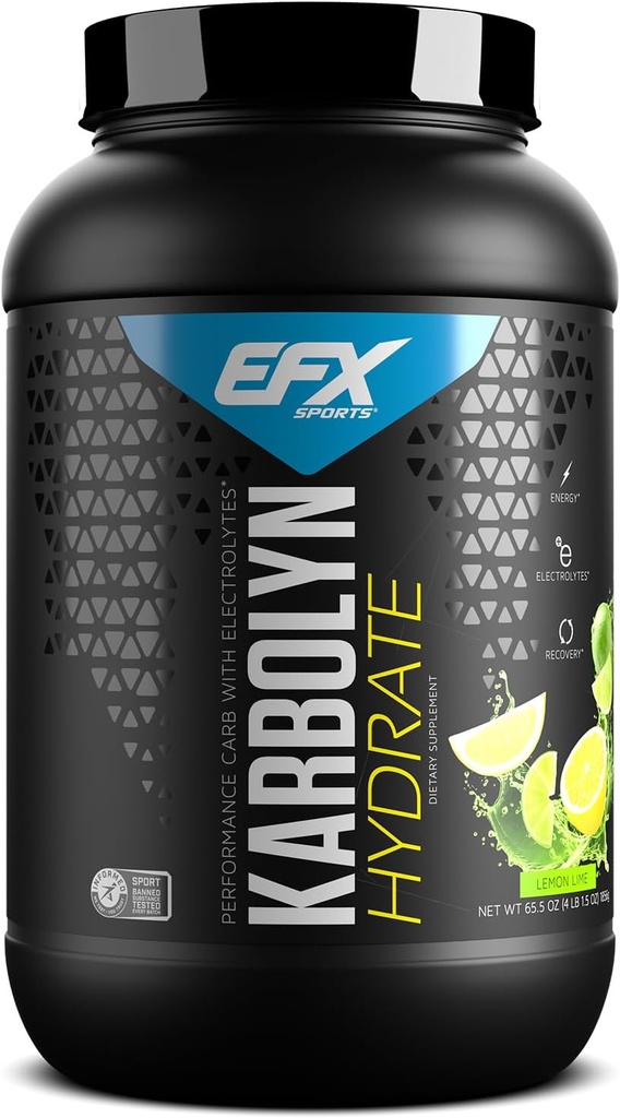 EFX Sports Karbolyn Hydrate ← Carbohydrate Powder + Electrolytes ← Sugar Free Sports Drink Mix ← Fuel " Hydration  durable Stimulant Free ← 66 Servings (Lemon Lime)
