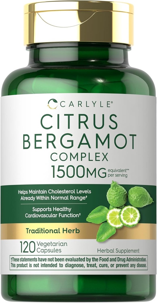 Carlyle Citrus Bergamot Suplemento Silencio 1500mg Complejo de Extracción Silencio 120 Capsules Silencio No GMO, Gluten Free