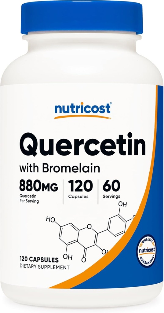 Nutricost Quercetin with Bromelain, 880mg Quercetin + 165mg Bromelain Por Serving, 120 Capsules, 60 Serving (2 Caps Por Serving) - Vegetariano, No GMO &amp; Gluten Gratis