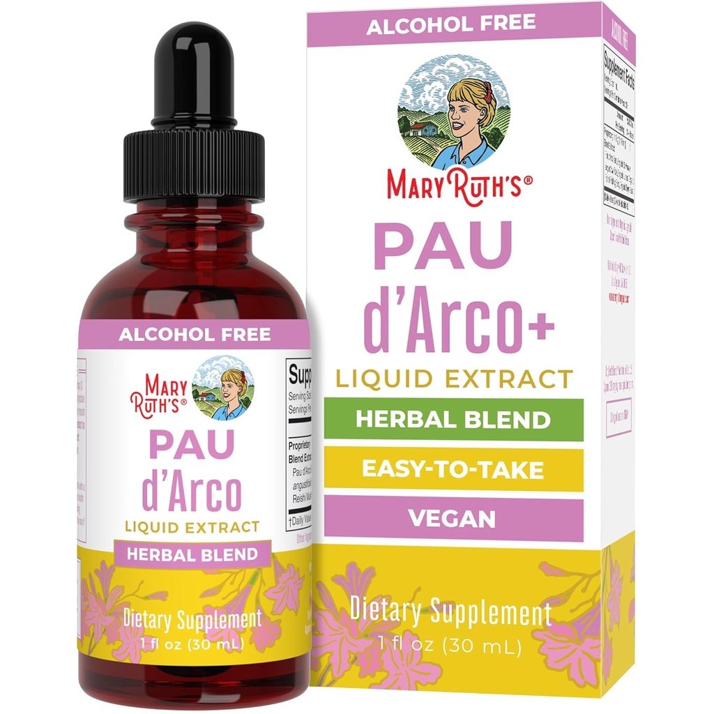 MaryRuth Orgánicas PAU D'Arco Herbal Blend ← Reishi Mushroom Silencio Echinacea angustifolia Root ← Usnea Lichen ← Tume Leaf Silencio Vegan Silencio Proyecto No-OMM Verificado Silencio Gluten Gratis 30 Sirviendo Silencio 1 Fl Oz