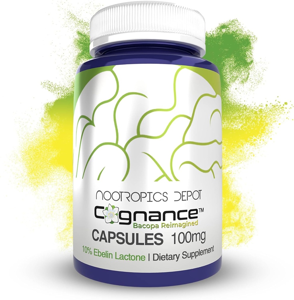 Nootropics Depot Cognance Enhanced Bacopa Capsules TENIDO 100mg TEN 10% Ebelin Lactone ANTE Bacopa monnieri ANTE Mood, Memory, " 5-HT2A Activation, 60 Cuenta (Pack of 1)