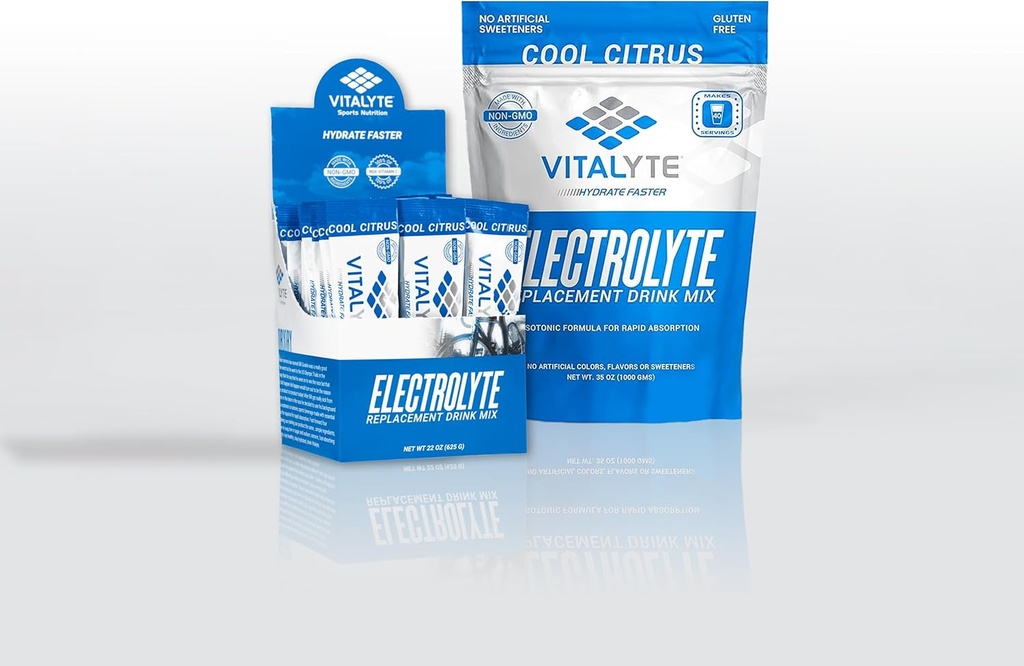 Vitalyte Electrolyte Powder Drink Mix Bundle, 1 Standup Pouch + 25 Count Packet, Gluten Free Post Workout Powder Drink Mix, Cool Citrus Flavor