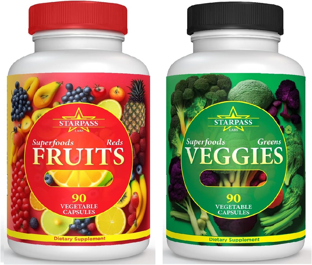 Equilibrio Vegetariano de Superalimentos Rojos Frutas y Verdes ← Hortalizas Vegan Frutas y verduras ← Saldo natural de 90 Frutas, 90 verduras Capsules para Hombres, Mujeres y Niños Vida natural Vitaminas y Minerales