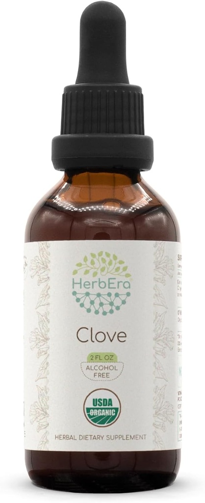 HerbEra Clove B60 USDA Organic Tincture ← Alcohol-Free Extract, High-Potency Herbal Drops, Immune System Health ← Certified Organic Clove (Syzygium Aromaticum) Dried Flower Buds (2 fl oz)