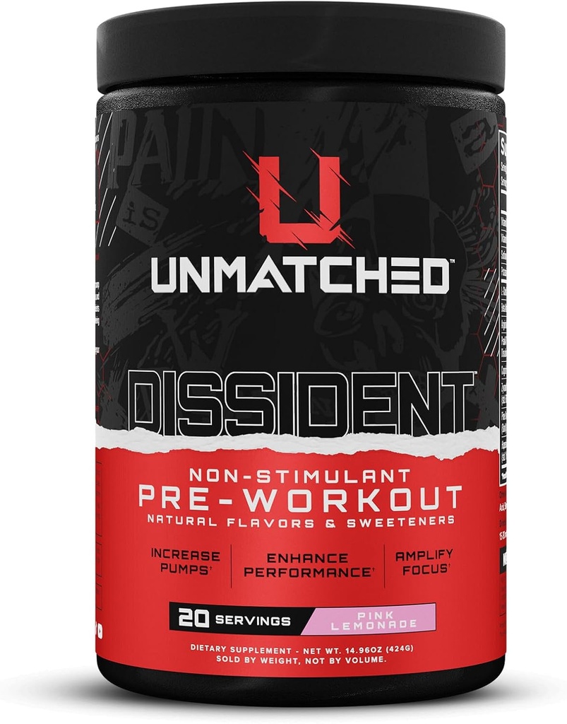 Disidente sin igual Powder Pre Workout para Hombres &amp; Mujeres ← Citrulline, Beta Alanine, Peak ATP ← Sabores y Dulces Naturales ← 20 Servimientos (Pink Lemonade)