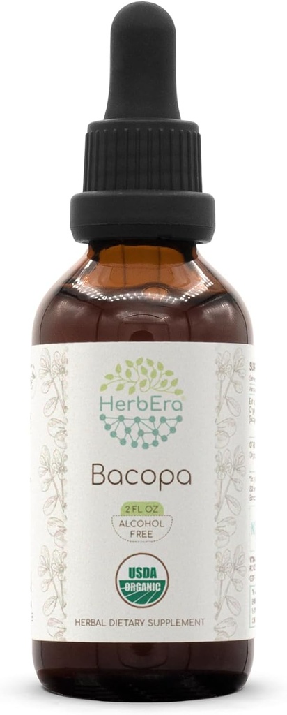 HerbEra Bacopa B60 USDA Organic Tincture ← Alcohol-Free Extract, High-Potency Herbal Drops, Relax, Positive Cognitive Effect TEN Certified Organic Bacopa (Bacopa Monnieri) Dried Herb (2 fl oz)