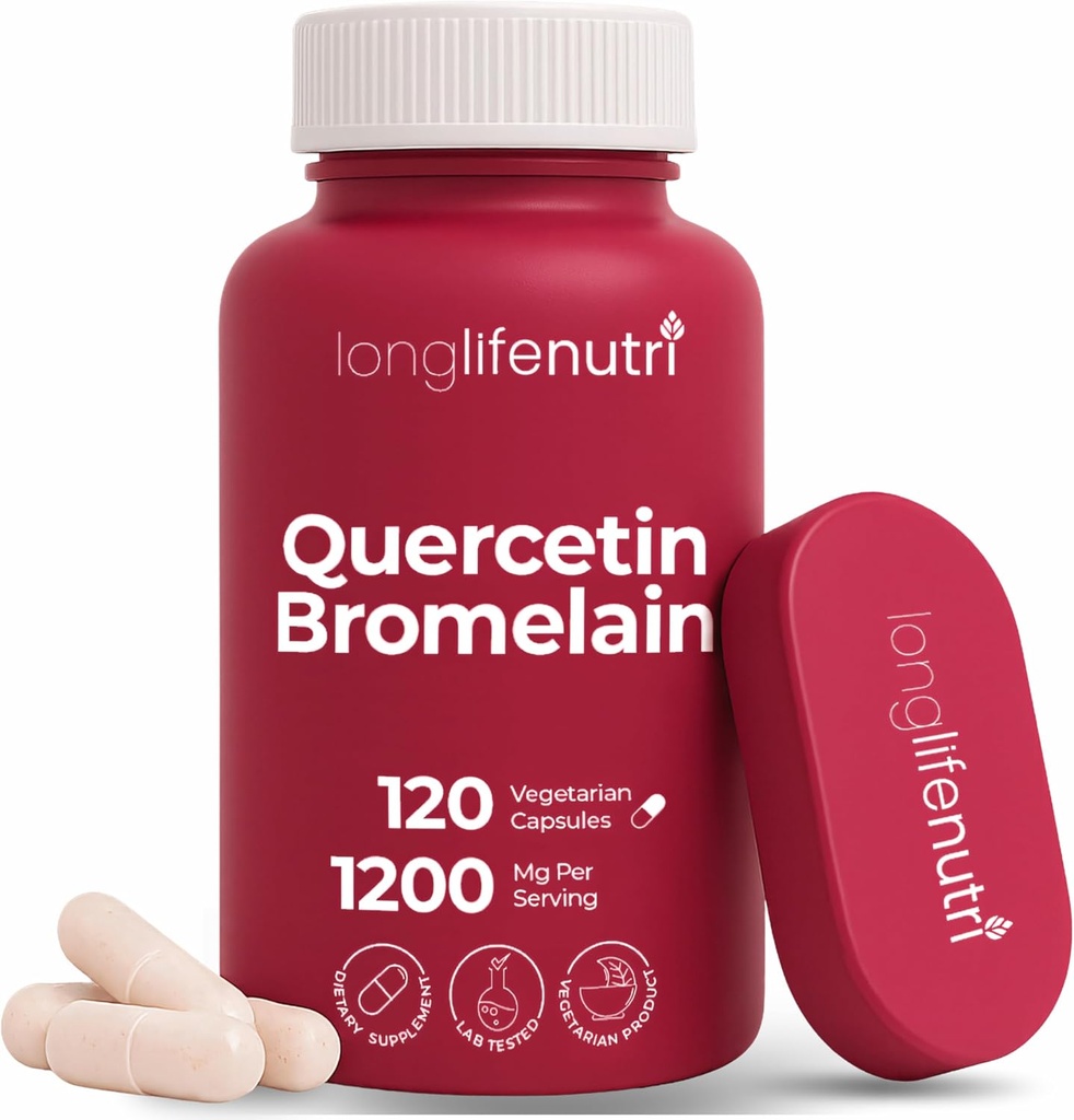 LongLifeNutri Quercetin 1000mg con Bromelain 200mg - 120 Vegetarian Capsules, Organic Dihydrate Complex for Joint Mobility & Respiratory Balance, 2-Month Supply, GMP Certified, Made in USA